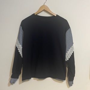 Navy Blue Sweater with striped shirt sleeve designs Medium size